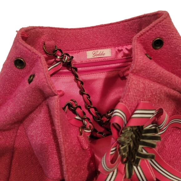 VTG Y2K Goldie Limited Edition Pink Ribbon Chain Wool Blend Shoulder Bag Purse - Picture 8 of 16